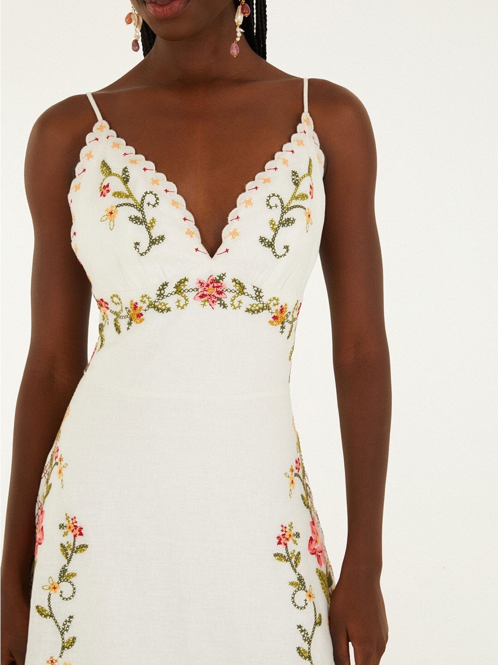 FARM Rio White Midi Dress with Pink & Yellow Floral Embroidery - Picture 3 of 4